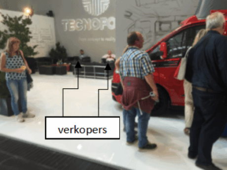 Afbeelding van verkopers op een beurs die geen actie ondernemen