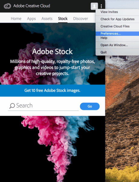 (Taal wijzigen van CC op Mac) Stap 2: Selecteer preferences of voorkeuren.