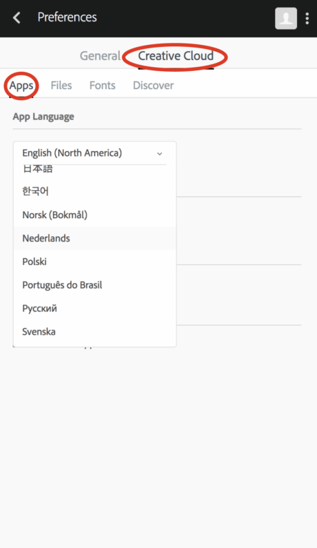 (Taal wijzigen van CC op Mac) Stap 3: Selecteer: Creative Cloud en Apps.