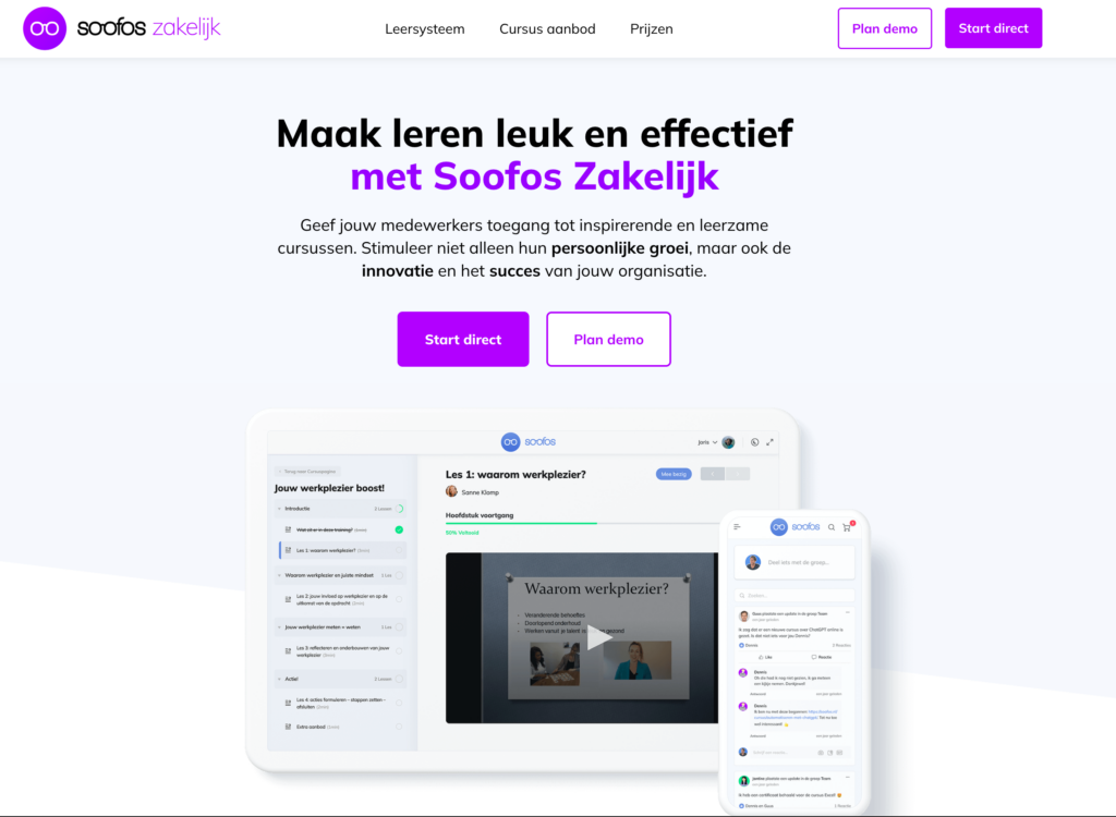 Soofos Zakelijk is de toegankelijke leeroplossing voor bedrijven die een eigen bedrijfsacademie zoeken.